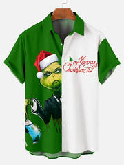 Men's Christmas monster printed  Plus Size Short Sleeve Shirt