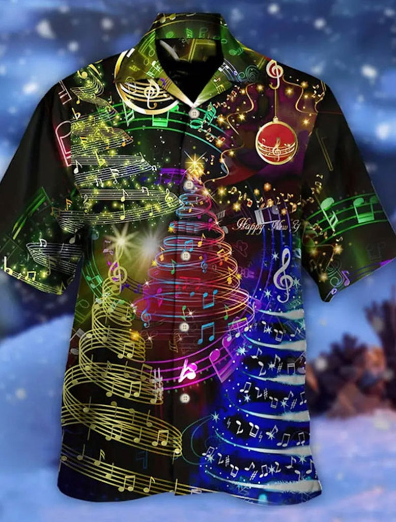 Men's  glowing musical notes printed  Plus Size Short Sleeve Shirt