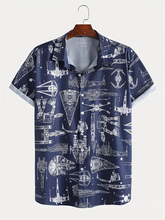 Load image into Gallery viewer, Star Wars Spaceship Blueprint Design Printed  Casual Men&#39;s Plus Size Short Sleeve Shirt