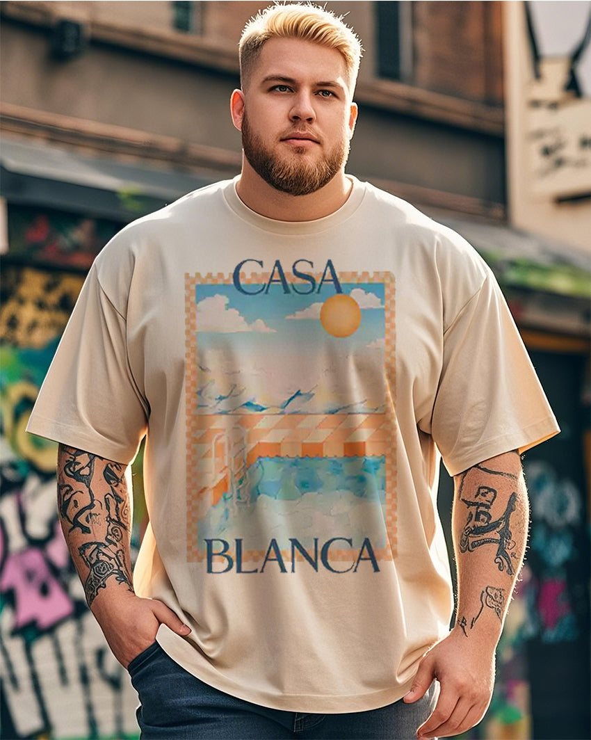 Men's  Apricot  Oversized T-Shirt – Lightweight Summer Graphic Tee, Breathable Cotton Loose Fit (Plus Size)