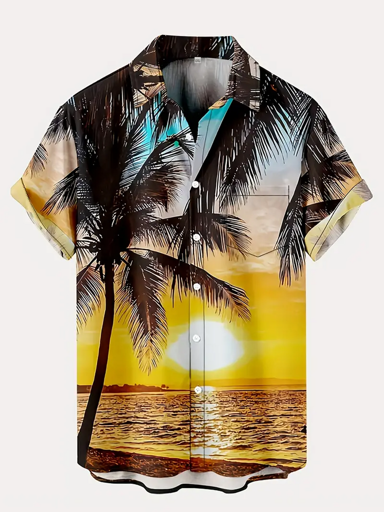 Coconut Summer Tropical Printed  Casual Men's Plus Size Short Sleeve Shirt