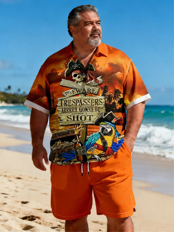 Men's Roomy Palm Leaf Pattern Short Sleeve Shirt with Pocket