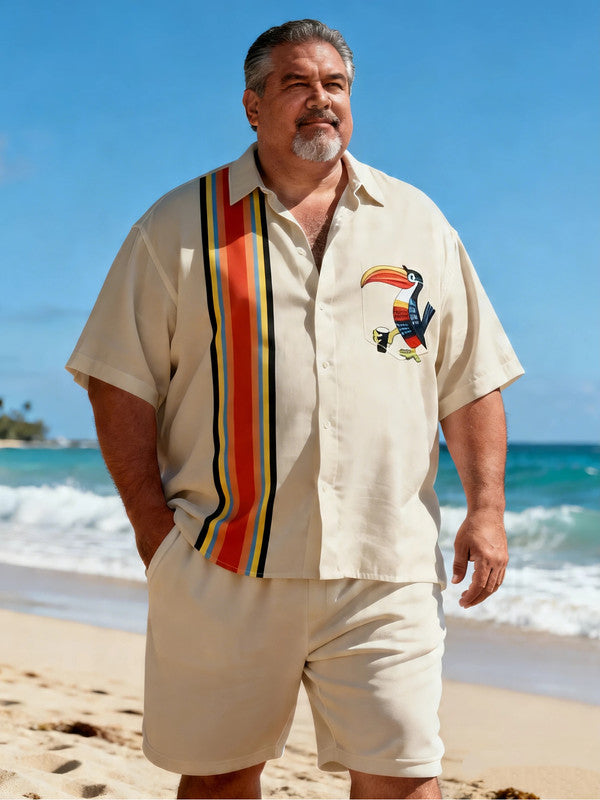 Gentlemen's Extended Size Coastal Vacation Bowling Short Sleeve Shirt with Pocket