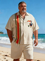 Gentlemen's Extended Size Coastal Vacation Bowling Short Sleeve Shirt with Pocket