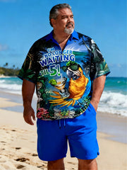 Husky Men's Exotic Floral Vacation Short Sleeve Shirt with Pocket