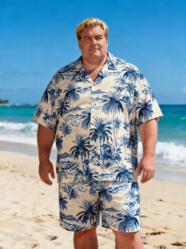 Men's Plus-Size Tropical Paradise Short Sleeve Shirt with Pocket