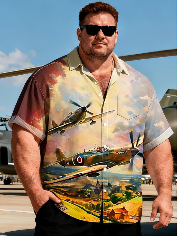 Big & Tall Aviation Theme Short Sleeve Shirt with Chest Pocket