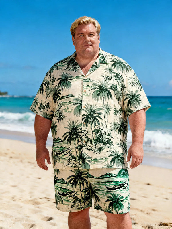 Big & Tall Hawaiian Sunset Print Short Sleeve Shirt with Chest Pocket
