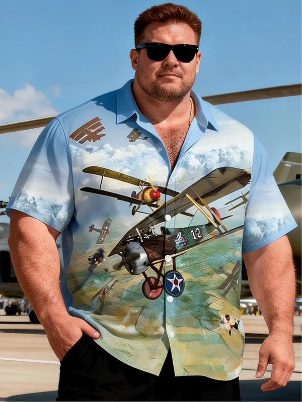 Gentlemen's Extended Size Jet Graphic Short Sleeve Shirt with Pocket