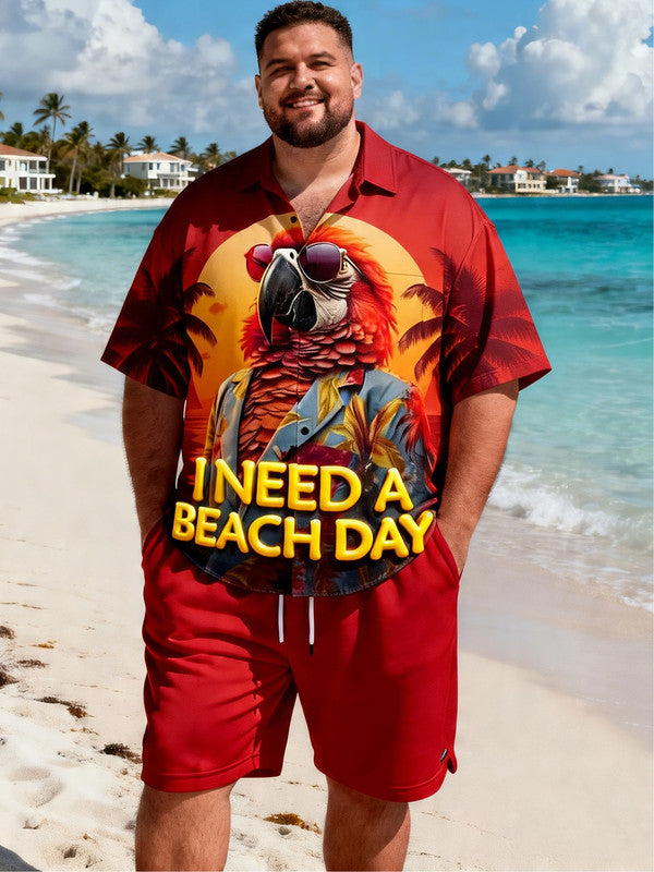 Big & Tall Tropical Drink Print Short Sleeve Shirt with Chest Pocket