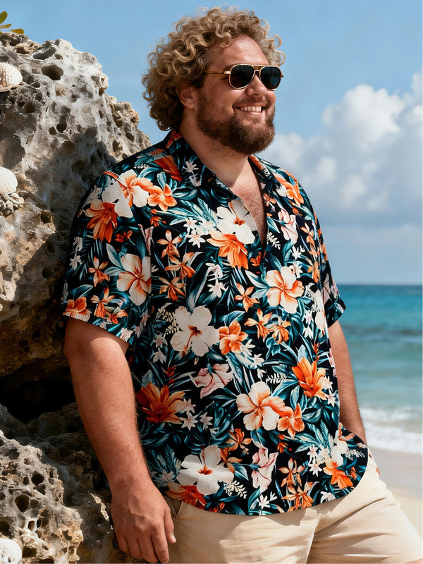 Men's Generous Fit Seabreeze Floral Short Sleeve Shirt with Pocket