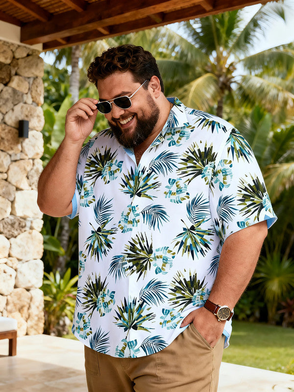 Men's Spacious Pineapple Print Short Sleeve Shirt with Utility Pocket