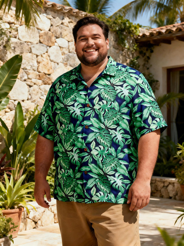 Men's Wide-Cut Seashore Floral Short Sleeve Shirt with Pocket