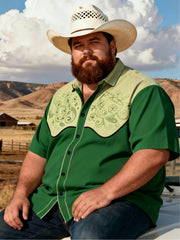Men's Desert Clover Cowboy Printed Plus Size Short Sleeve Shirt