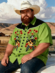 Men's Cowboy Playing Guitar Printed Plus Size Short Sleeve Shirt