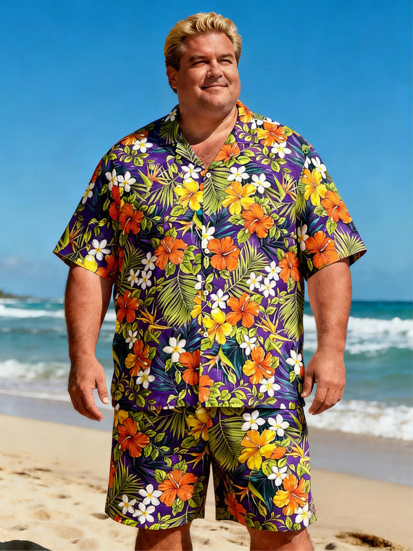Men's Unrestricted Fit Island Floral Short Sleeve Shirt with Utility Pocket
