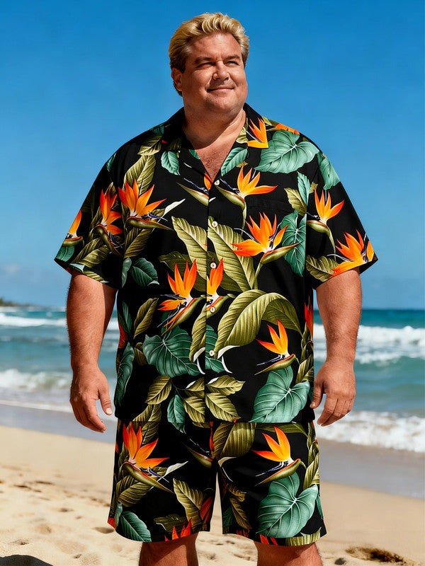 Men's Flowing Tropical Sun Print Short Sleeve Shirt with Pocket