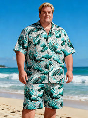 Men's Classic Big & Tall Beach Floral Short Sleeve Shirt with Chest Pocket