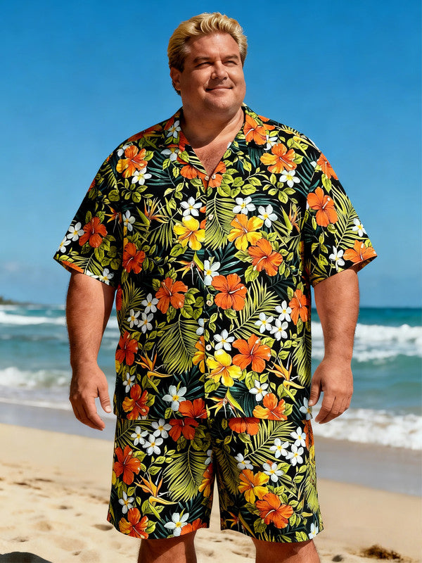 Men's Essential Extended Size Coastal Print Short Sleeve Shirt with Utility Pocket