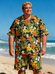Men's Essential Extended Size Coastal Print Short Sleeve Shirt with Utility Pocket