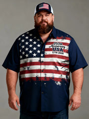 Men's Big and Tall Patriotic USA Flag Short Sleeve Shirt with Pocket