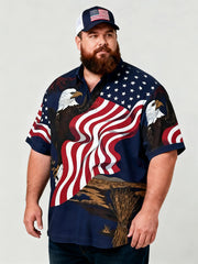 Men's Plus-Size Red White and Blue Patriotic Short Sleeve Shirt with Pocket