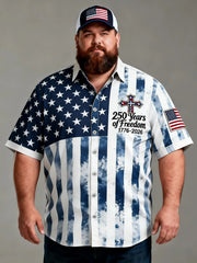 Men's Big and Tall Patriotic Holiday Short Sleeve Shirt with Pocket