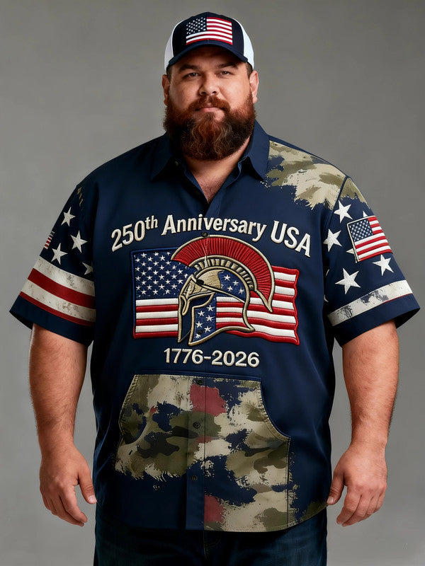 Men's Plus-Size Fourth of July Party Short Sleeve Shirt with Pocket