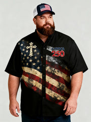 Men's Plus-Size Freedom Day Patriotic Short Sleeve Shirt with Pocket