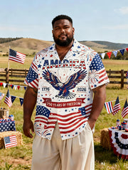Men's Plus-Size USA Stars Print Casual Short Sleeve Shirt with Pocket