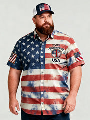 Men's Plus-Size Patriotic Rodeo Style Short Sleeve Shirt with Pocket