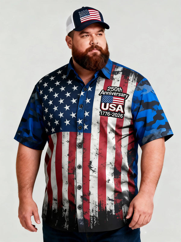 Men's Big & Tall USA Western Flag Short Sleeve Shirt with Pocket