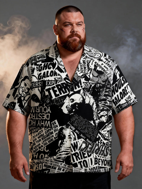 Men's Plus Size Trendy Halloween Print Short Sleeve Shirt