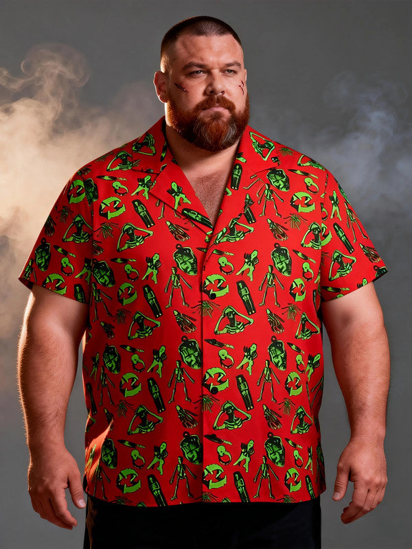 Men's Plus Size Hot Halloween Print Short Sleeve Shirt