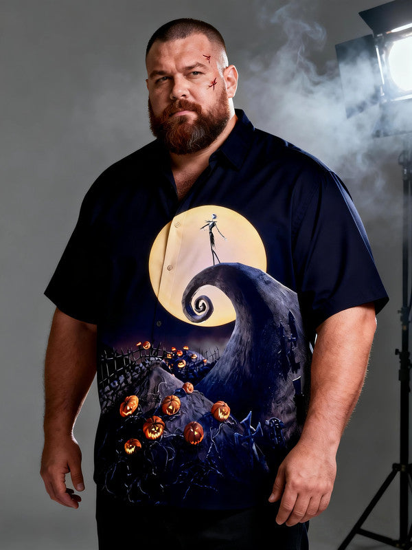 Men's Plus Size Stylish Halloween Graphic Short Sleeve Shirt