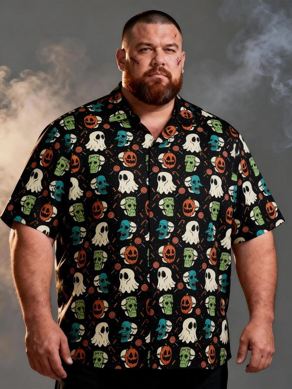 Men's Plus Size Retro Halloween Short Sleeve Shirt