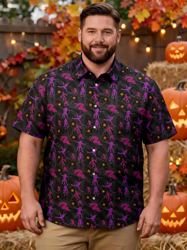 Men's Plus Size Hot Halloween Casual Short Sleeve Shirt