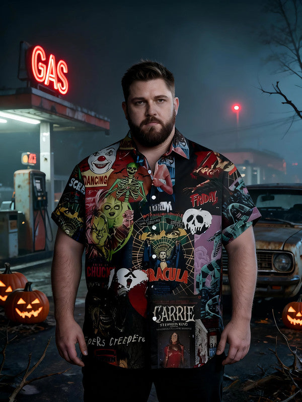 Men's Plus Size Retro Halloween Fashion Short Sleeve Shirt