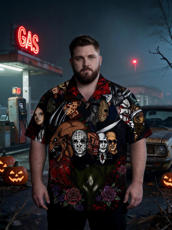 Men's Plus Size Stylish Spooky Graphic Short Sleeve Shirt