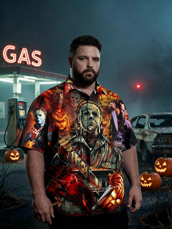 Men's Plus Size Classic Spooky Graphic Short Sleeve Shirt