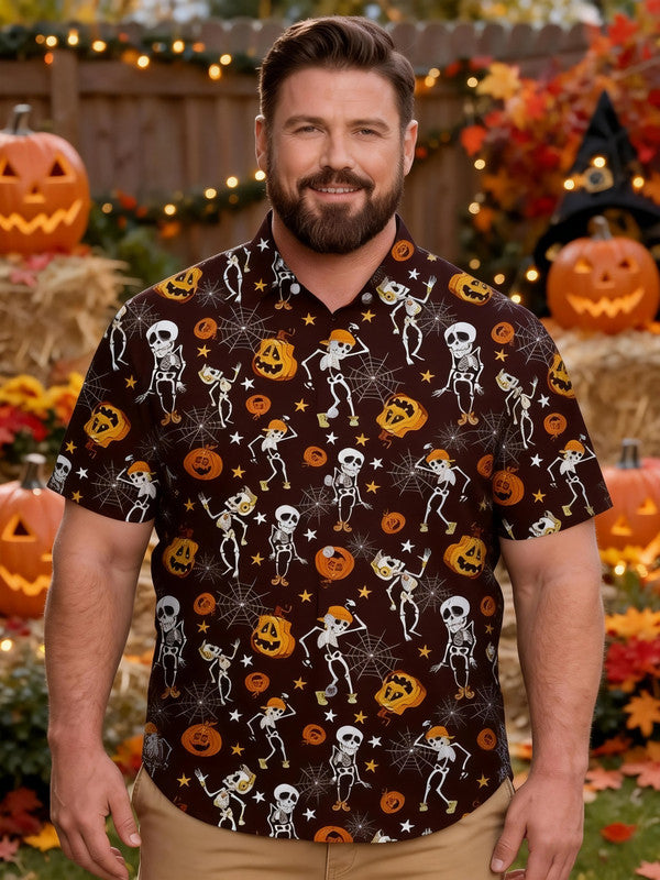 Men's Plus Size Unique Halloween Graphic Short Sleeve Shirt