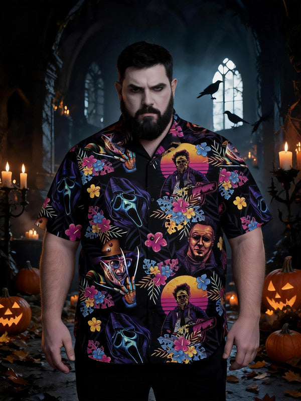 Men's Plus Size Cool Halloween Print Short Sleeve Shirt