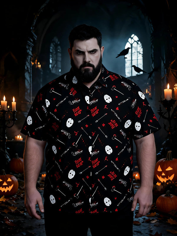 Men's Plus Size Retro Halloween Style Short Sleeve Shirt