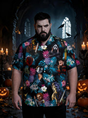 Men's Plus Size Trendy Halloween Printed Short Sleeve Shirt