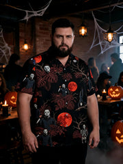 Men's Plus Size Trendy Halloween Button-Up Short Sleeve Shirt