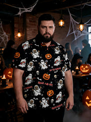 Men's Plus Size Hot Halloween Button-Up Short Sleeve Shirt