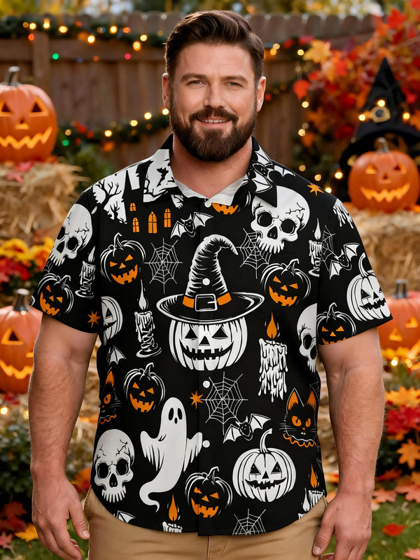 Men's Plus Size Trendy Halloween Party Short Sleeve Shirt