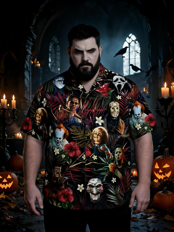 Men's Plus Size Trendy Halloween Holiday Short Sleeve Shirt