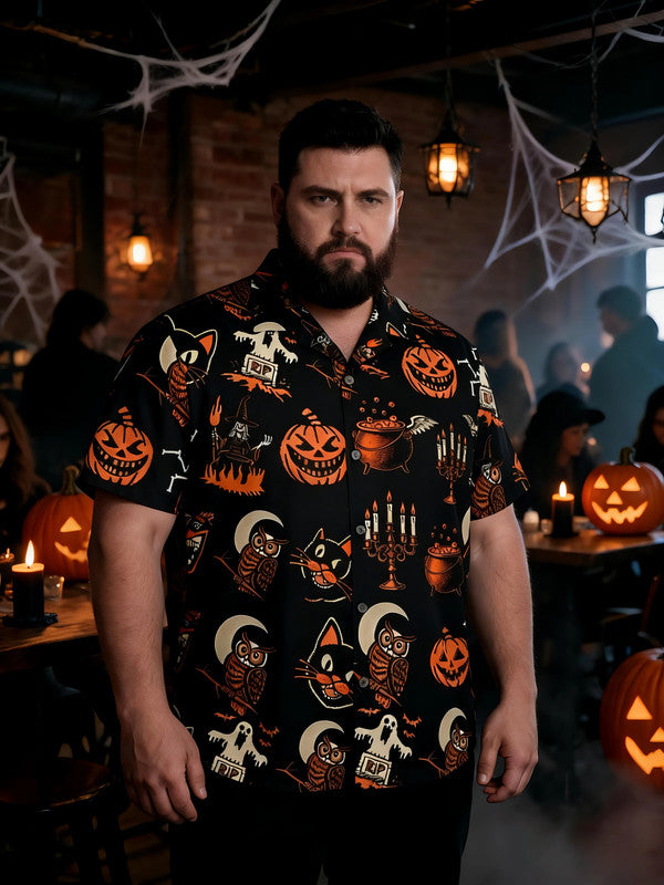 Men's Plus Size Retro Halloween Holiday Short Sleeve Shirt