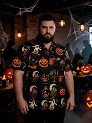 Men's Plus Size Retro Halloween Holiday Short Sleeve Shirt